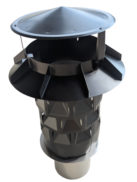 Windkat Schornsteinaufsatz in Farbe anthrazit  - mit rundem Einschub B-Ware / Sonderposten