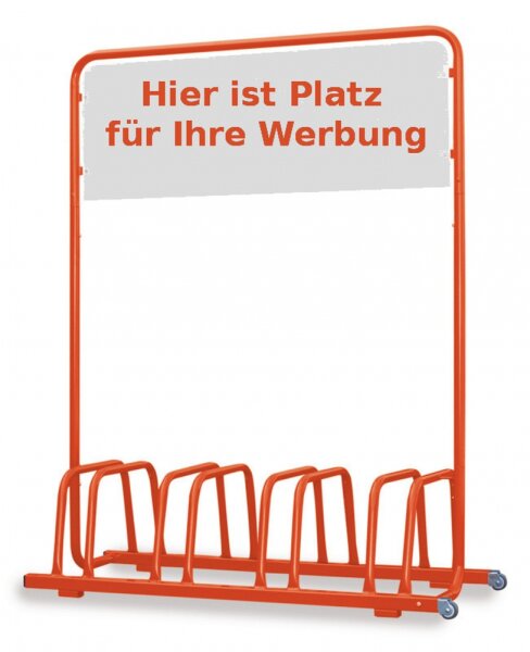 4er Werbe-Fahrradständer mit Rollen orange